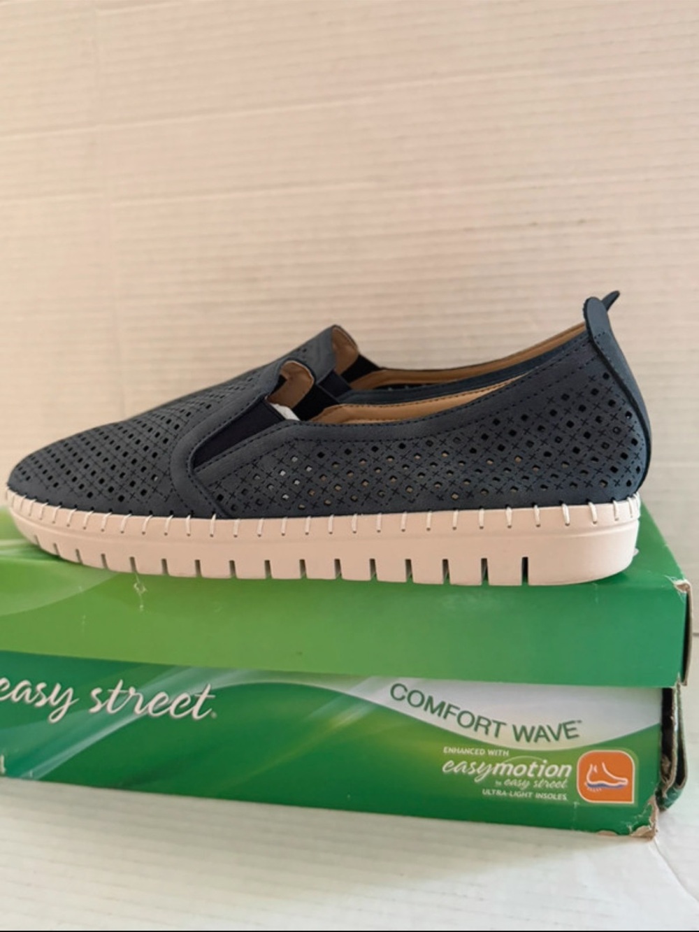 easy street Navy Perforated Slip-On Athletic Shoe